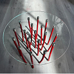 Дизайнерский журнальный стол с круглой прозрачной столешницей и основанием в виде красных металлических тросов Wires варинант исполнения - 1 | Loft Concept в Тюмени