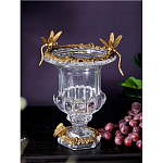 Ваза из прозрачного стекла на бронзовой подставке с ободком и ручками в виде стрекоз Eden Garden варинант исполнения - 2 | Loft Concept в Тюмени