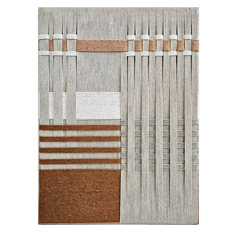 Панно из шнура Бежевая геометрическая абстракция wall panel line beige  Коричневый Молочный в Тюмени | Loft Concept 