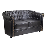 Диван кожаный двухместный на 4-х деревянных ножках из массива березы Logan Leather Seating black варинант исполнения - 1 | Loft Concept в Тюмени