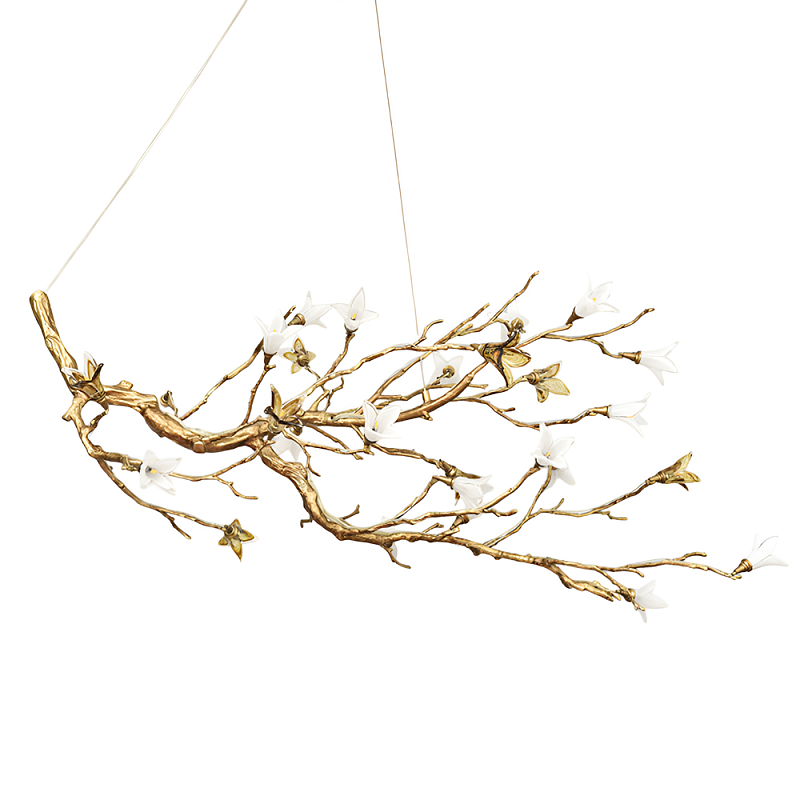 Люстра в виде золотой ветки с цветами Glass Flower Pendant Light Латунь Люстра в виде золотой ветки с цветами Glass Flower Pendant Light Латунь в Тюмени | Loft Concept