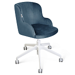 Стул с мягкой синей обивкой из велюра и подъемно-поворотным механизмом на белых колесиках Harper Blue and White варинант исполнения - 1 | Loft Concept в Тюмени