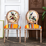 Стул бежевый в разноцветную полоску из натурального бука с изображением птиц и цветов Blooming Red Birds Colorful Stripes Chair варинант исполнения - 8 | Loft Concept в Тюмени