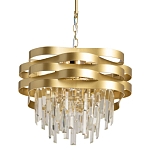 Люстра цвета матового золота с металлическими лентами и длинными прозрачными подвесками Gilded Waves варинант исполнения - 1 | Loft Concept в Тюмени