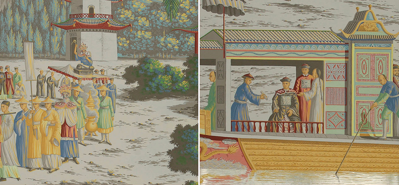 Обои ручная роспись Procession Chinoise Special Colourway on White Metal gilded paper Обои ручная роспись Procession Chinoise Special Colourway on White Metal gilded paper - Loft-Concept в Тюмени