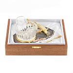 Икорница с ложкой с декором "Кадушка" с гравировкой на подставке из натурального камня Агат Decorative Cavair Dishes варинант исполнения - 4 | Loft Concept в Тюмени