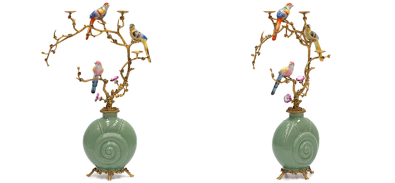 Ваза фарфоровая зеленая с фигурками птиц Porcelain bird Ваза фарфоровая зеленая с фигурками птиц Porcelain bird - Loft-Concept в Тюмени