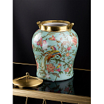 Ваза округлой формы из фарфора с рисунком и бронзовой крышкой Turquoise Blooming Garden варинант исполнения - 2 | Loft Concept в Тюмени