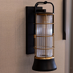 Настенный фонарь цилиндрической формы с рифленым стеклом в золотом каркасе на черном прямоугольном основании Eurofase варинант исполнения - 9 | Loft Concept в Тюмени