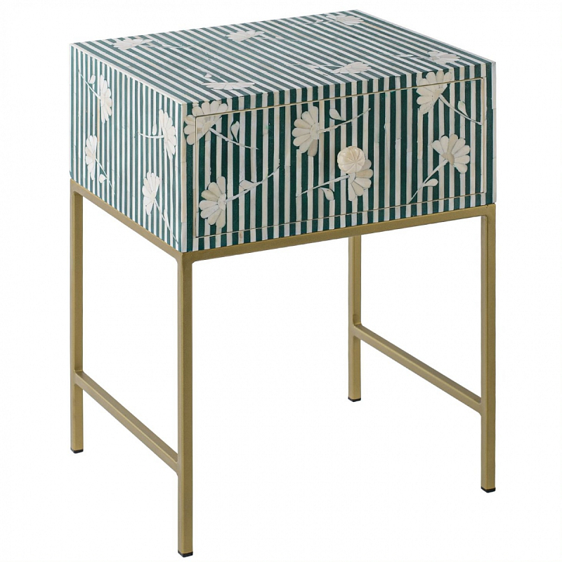 Тумбочка Green Flower Indian Bone Inlay nightstand Зеленый Тумбочка Green Flower Indian Bone Inlay nightstand Зеленый в Тюмени | Loft Concept