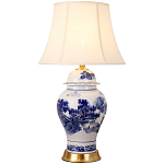 Настольная лампа с абажуром Blue Chinoiserie Table Lampshade варинант исполнения - 1 | Loft Concept в Тюмени