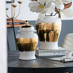 Ваза белая с крышкой и золотистыми фрагментами 46 см Chinoiserie Ceramics варинант исполнения - 1 | Loft Concept в Тюмени