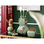 Ваза зеленого цвета из фарфора с бронзовыми ручками в виде драконов и рельефным цветочным декором Eden Garden porcelain and bronze варинант исполнения - 8 | Loft Concept в Тюмени