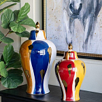 Ваза с крышкой и мазками синего и золого цвета на белом фоне Chinoiserie Ceramics варинант исполнения - 5 | Loft Concept в Тюмени