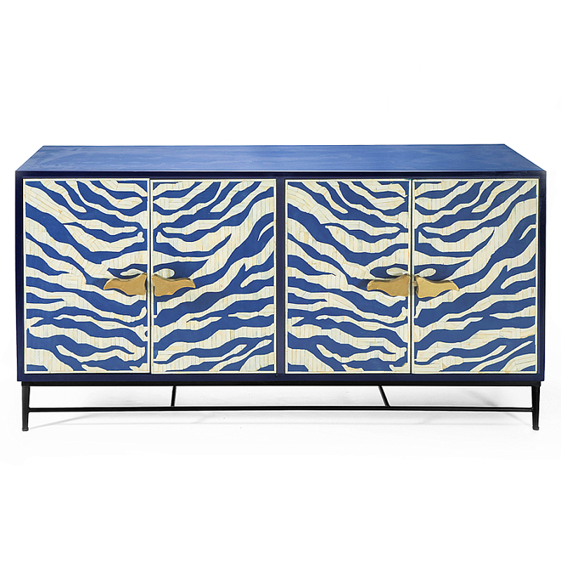 Буфет в гостиную с инкрустацией Bone Inlay Deco Sideboard - Orleans ZEBRA Белый Синий Золотой в Тюмени | Loft Concept 