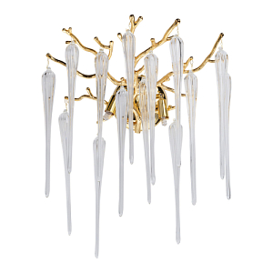 Бра золотого цвета с разветвленными ветвями и длинными прозрачными подвесками в форме стеклянных сосулек Droplet Chandelier