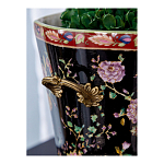 Кашпо из фарфора черная с цветочной росписью и бронзовой стрекозой Spring Garden варинант исполнения - 5 | Loft Concept в Тюмени