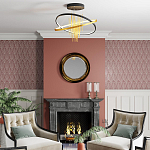 Люстра подвесная с 2-мя пересекающимися круглыми подвесами в черном и золотистом цвете и вертикальными подвесками Ring Horizontal варинант исполнения - 3 | Loft Concept в Тюмени