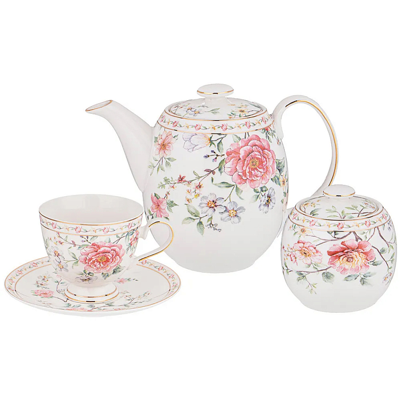 Чайный сервиз из фарфора на 6 персон 14 предметов Flower Porcelain Collection Белый Мульти Чайный сервиз из фарфора на 6 персон 14 предметов Flower Porcelain Collection Белый Мульти в Тюмени | Loft Concept