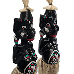 Комплект из 2-х деревянных статуэток Asmat Straw Headdress Statuettes Black Turquoise варинант исполнения - 3 | Loft Concept в Тюмени