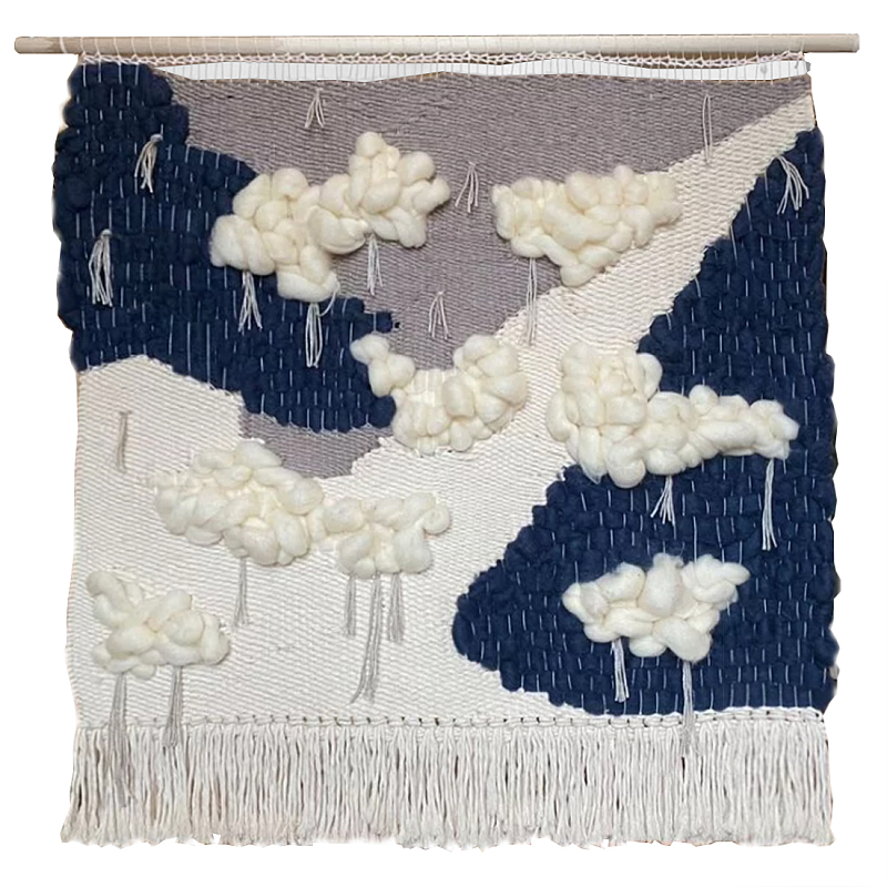 Гобелен из шерсти черно-белый Облака ivory ( слоновая кость ) Черный в Тюмени | Loft Concept 