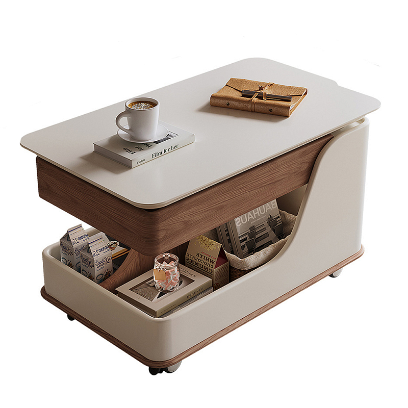 Журнальный столик передвижной с подъемной столешницей Table Trolley Коричневый Молочный Журнальный столик передвижной с подъемной столешницей Table Trolley Коричневый Молочный в Тюмени | Loft Concept