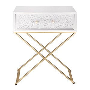 Приставной столик с выдвижным ящиком  White Table Carved Pattern