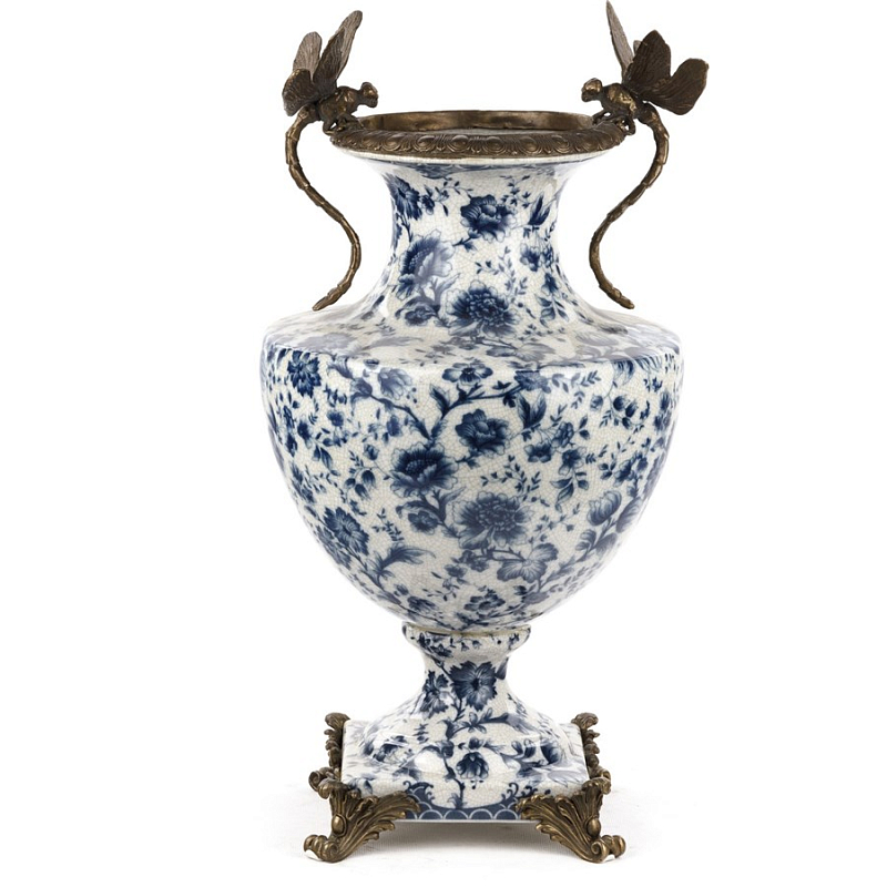 Ваза White and Blue Flowers Vase Белый Бронза Синий Ваза White and Blue Flowers Vase Белый Бронза Синий в Тюмени | Loft Concept