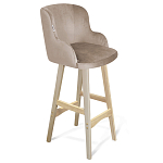 Барный стул со спинкой и подлокотниками на 4-х деревянных ножках Бежевый Велюр Ava Charm варинант исполнения - 1 | Loft Concept в Тюмени