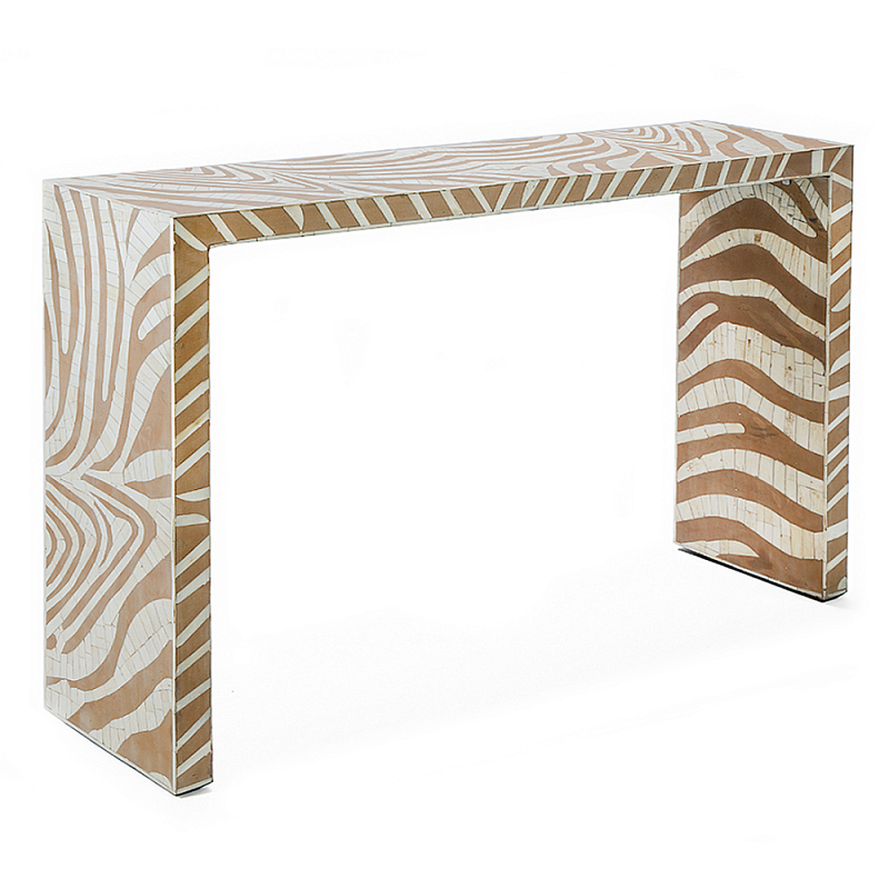 Консоль Дизайнерская Kenya Console ZEBRA Bone Inlay Beige ivory ( слоновая кость ) Бежевый в Тюмени | Loft Concept 