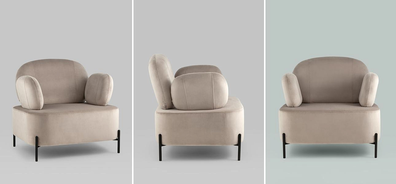 Кресло Color Block бежево-серый велюр - Loft-Concept в Тюмени