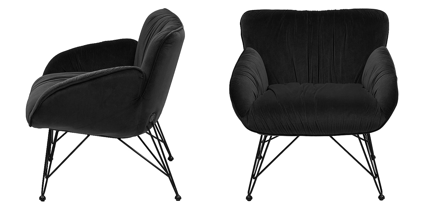 Чёрное кресло велюр на металлических ножках Kwame Black Armchair Чёрное кресло велюр на металлических ножках Kwame Black Armchair - Loft-Concept в Тюмени