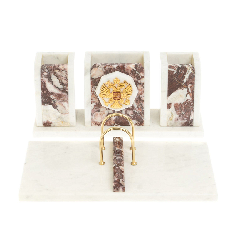Настольный письменный набор из мрамора и креноида с гербом России Marble Accessory Белый Золотой Креноид Настольный письменный набор из мрамора и креноида с гербом России Marble Accessory Белый Золотой Креноид в Тюмени | Loft Concept