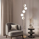 Торшер на золотом основании с 5-ю белыми шарообразными плафонами Bubble варинант исполнения - 4 | Loft Concept в Тюмени