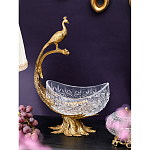 Чаша из прозрачного стекла на бронзовой подставке в виде павлина с рельефным хвостом Eden Garden варинант исполнения - 2 | Loft Concept в Тюмени