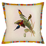 Декоративная подушка бежевая в разноцветную полоску с изображением птиц и цветов Blooming Birds Colorful Cushion варинант исполнения - 3 | Loft Concept в Тюмени