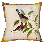 Декоративная подушка бежевая в разноцветную полоску с изображением птиц и цветов Blooming Birds Colorful Cushion варинант исполнения - 6 | Loft Concept в Тюмени