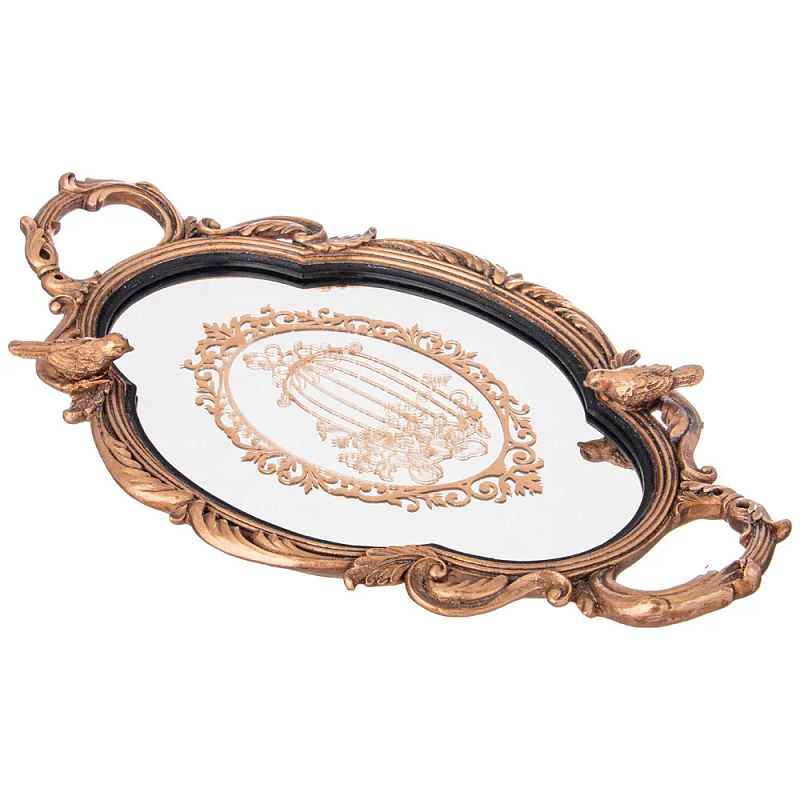 Поднос декоративный с фигурками птиц Mirror Surface Bronze Бронза Поднос декоративный с фигурками птиц Mirror Surface Bronze Бронза в Тюмени | Loft Concept