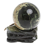 Шар с декором в виде бронзовой ящерицы на подставке из натурального камня Змеевик Natural Stone Spheres 10 см варинант исполнения - 2 | Loft Concept в Тюмени