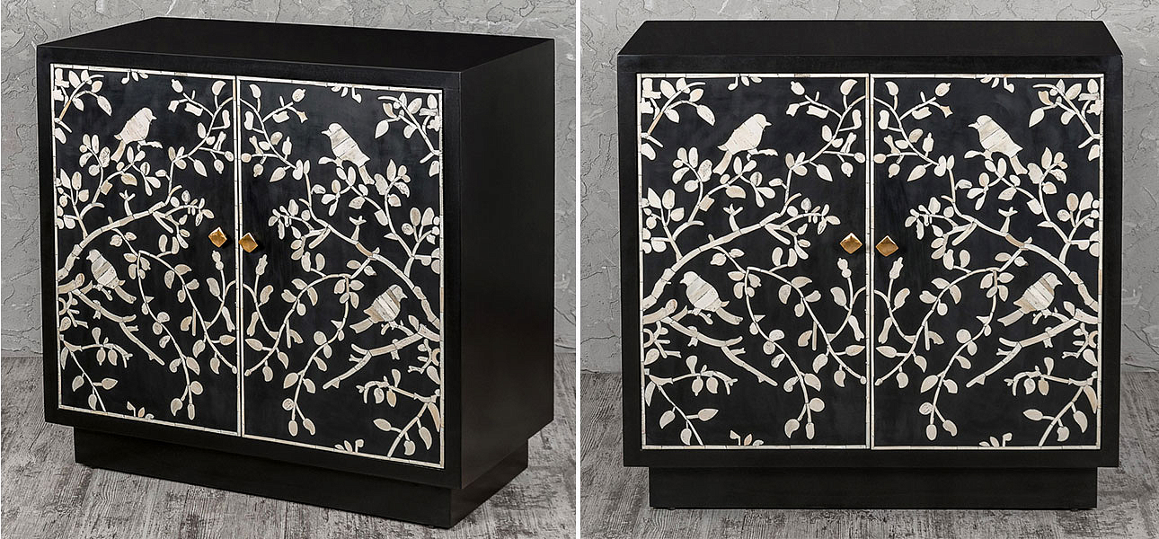 Комод инкрустация костью White bird on black Комод инкрустация костью White bird on black - Loft-Concept в Тюмени