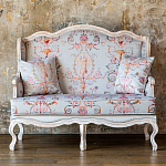 Двухместный диван из массива бука серый с растительным орнаментом Raffael Blue Grey Sofa варинант исполнения - 10 | Loft Concept в Тюмени