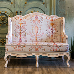 Двухместный диван из массива бука серый с растительным орнаментом Raffael Blue Grey Sofa варинант исполнения - 7 | Loft Concept в Тюмени