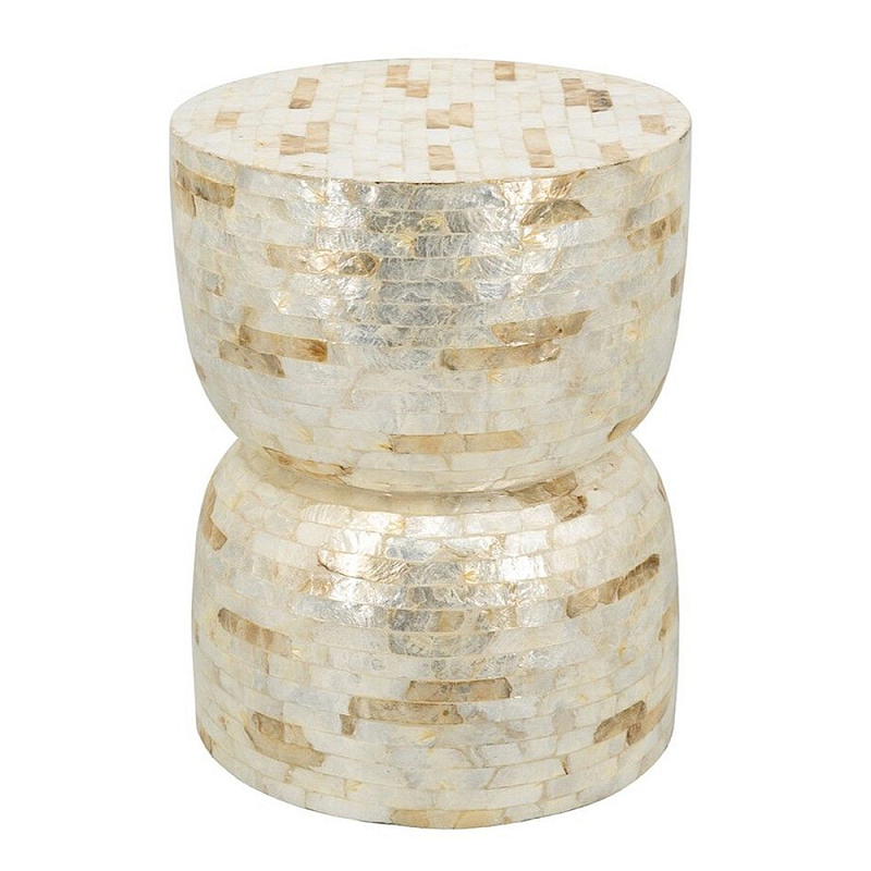 Приставной столик с мозаичным рисунком из раковин устриц Bone Inlay Кремовый в Тюмени | Loft Concept 