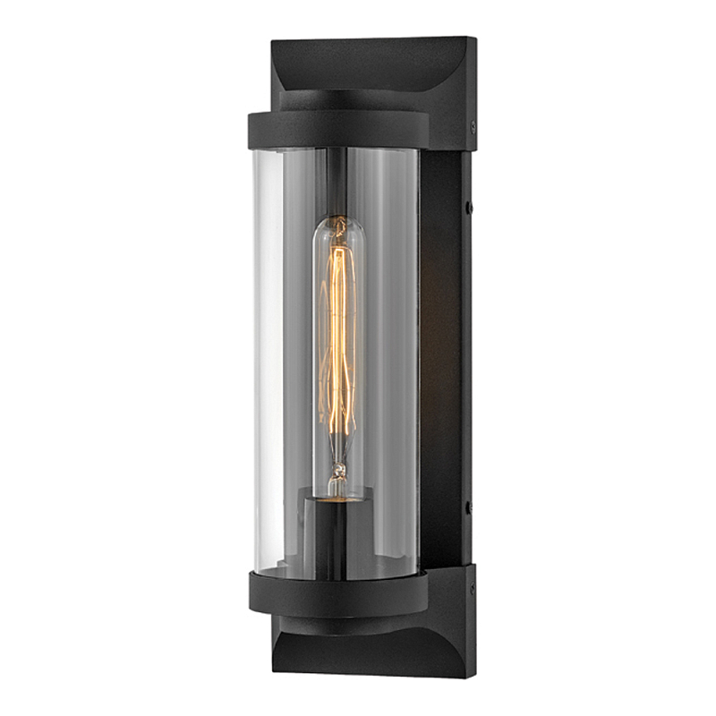 Настенный фонарь в индустриальном стиле с вытянутым цилиндрическим плафоном из прозрачного стекла и черным корпусом Hinkley Черный Прозрачное Стекло в Тюмени | Loft Concept 