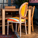 Стул бежевый в разноцветную полоску из натурального бука с изображением птиц и цветов Blooming Yellow Birds Colorful Stripes Chair варинант исполнения - 4 | Loft Concept в Тюмени