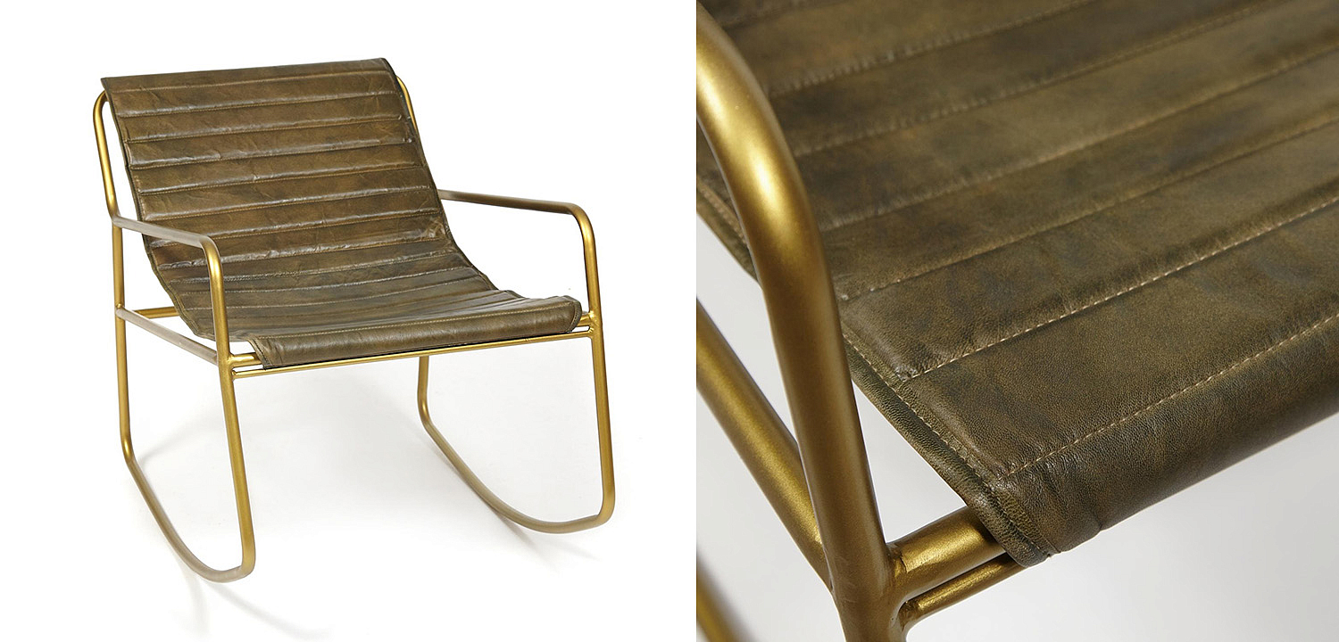Кресло-качалка Industrial buffalo leather rocking chair Кресло-качалка Industrial buffalo leather rocking chair - Loft-Concept в Тюмени