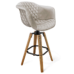 Барный стул со спинкой и мягкой обивкой с ромбами на 4-х деревянных ножках Бежевый Велюр Ava Charm варинант исполнения - 1 | Loft Concept в Тюмени