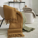 Плед из шерсти цвета охры с бахарамой Waffle Comfort варинант исполнения - 7 | Loft Concept в Тюмени