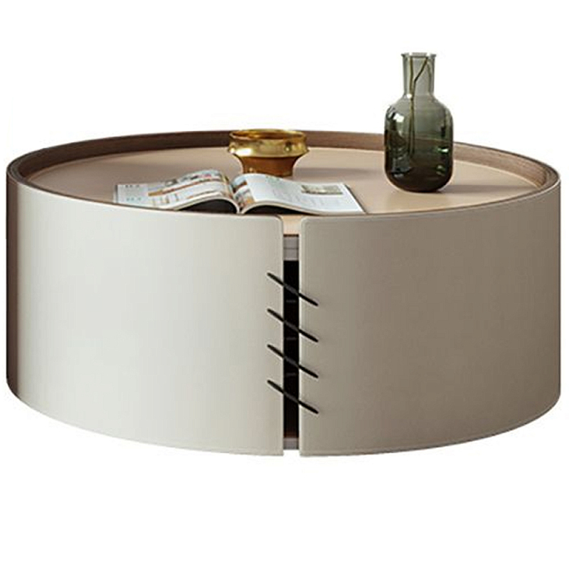 Круглый кофейный стол Baxter Leather Coffee Table Кремовый Бежевый Круглый кофейный стол Baxter Leather Coffee Table Кремовый Бежевый в Тюмени | Loft Concept
