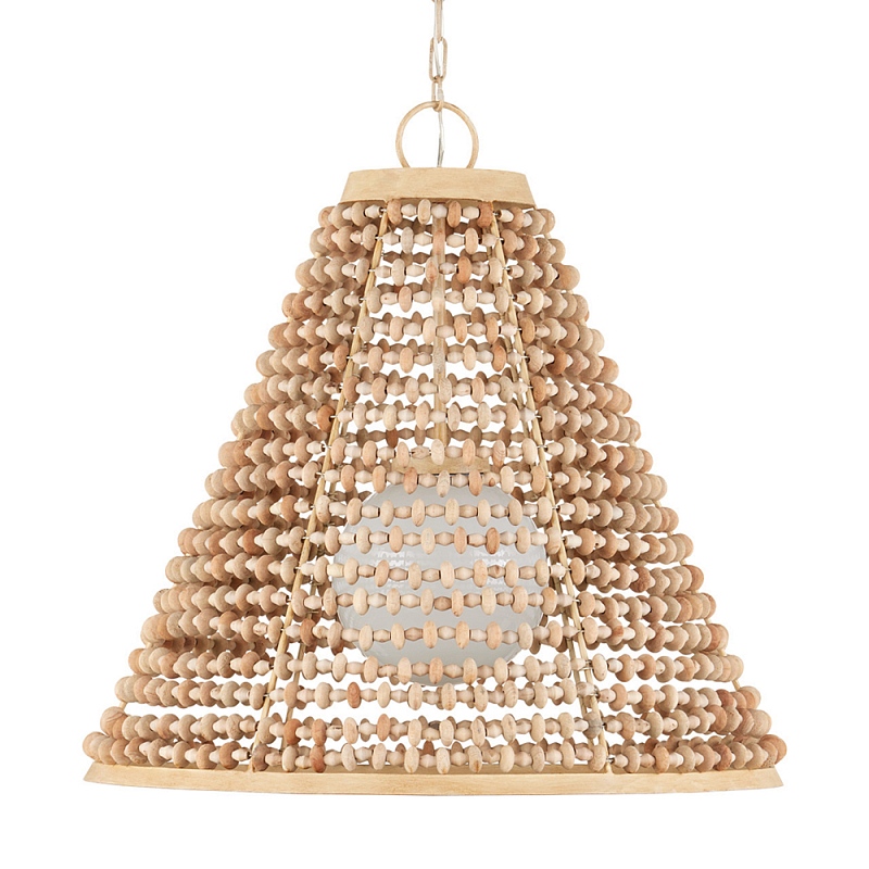 Подвесной светильник в форме колокола из деревянных бусин Wooden Beads Бежевый Белый в Тюмени | Loft Concept 
